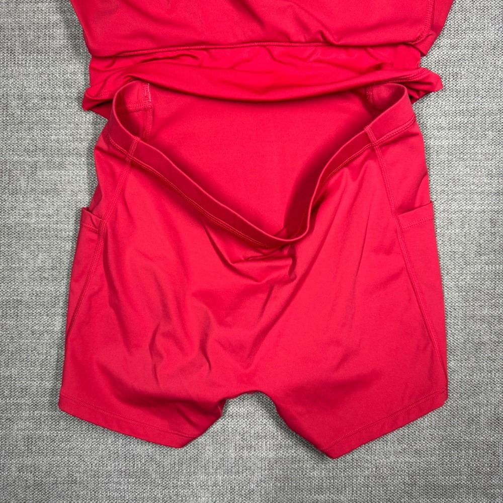 Backless Twisted Flare Halter Neck Exercise Dress with Built-in Shorts Red Small - Picture 4 of 16